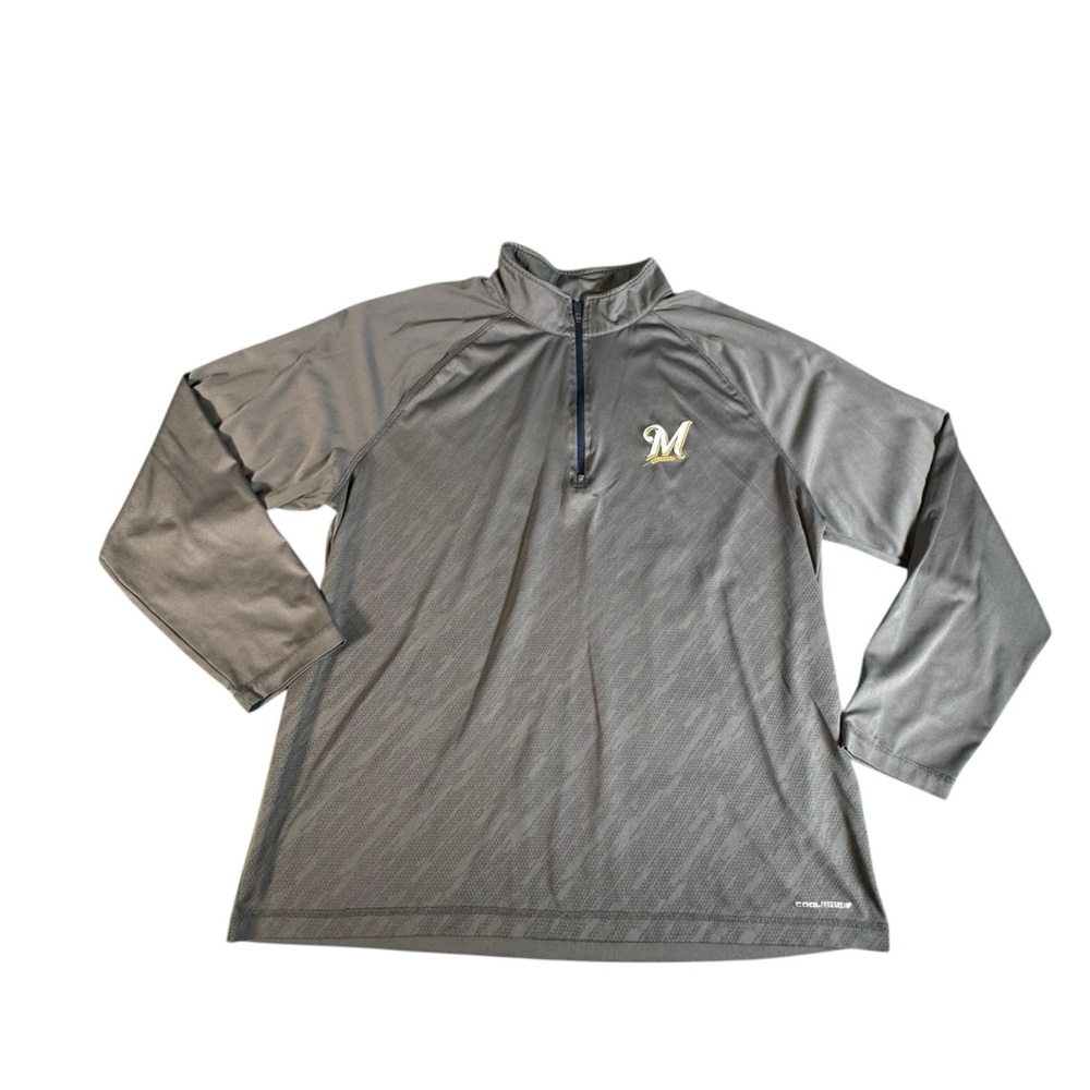 Majestic Milwaukee Brewers Men's 1/4 Zip Pullover Cool Base Gray XL MLB